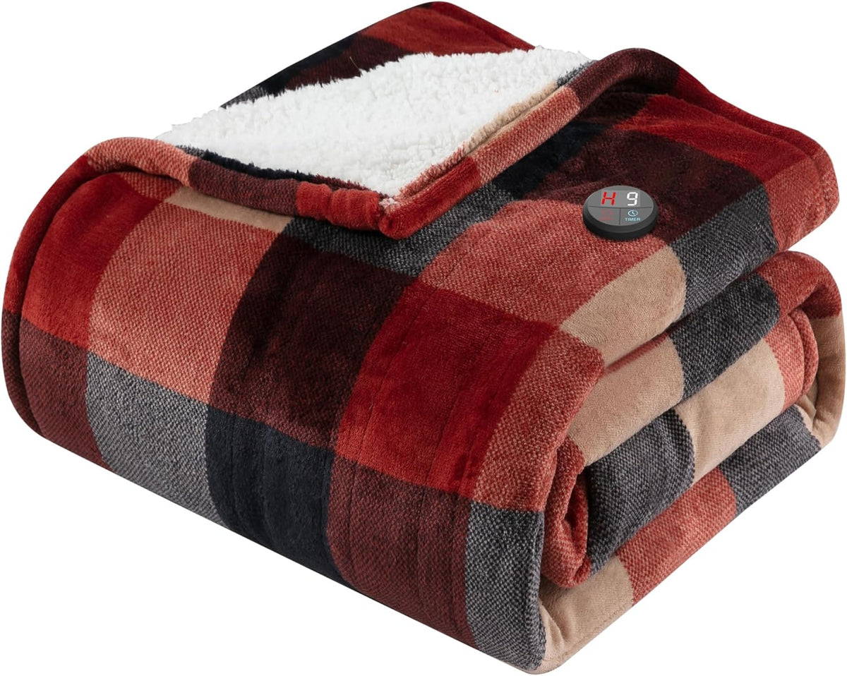 GOTCOZY Heated Blanket 50"X60"- Cozy Warm Electric Throw(Check Redblack)