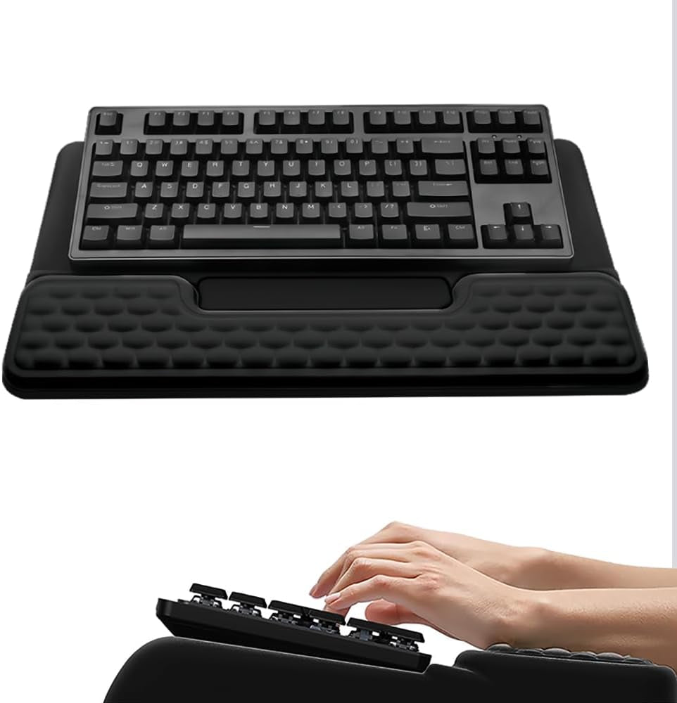 Wrist Rest for Computer Keyboard, 2 in 1 Keyboard Wrist Support Pad, Memory Foam Keyboard Riser Holder Lift Tray with Wrist Pad for Easy Typing for Office Desk, Home, School (Square Black)