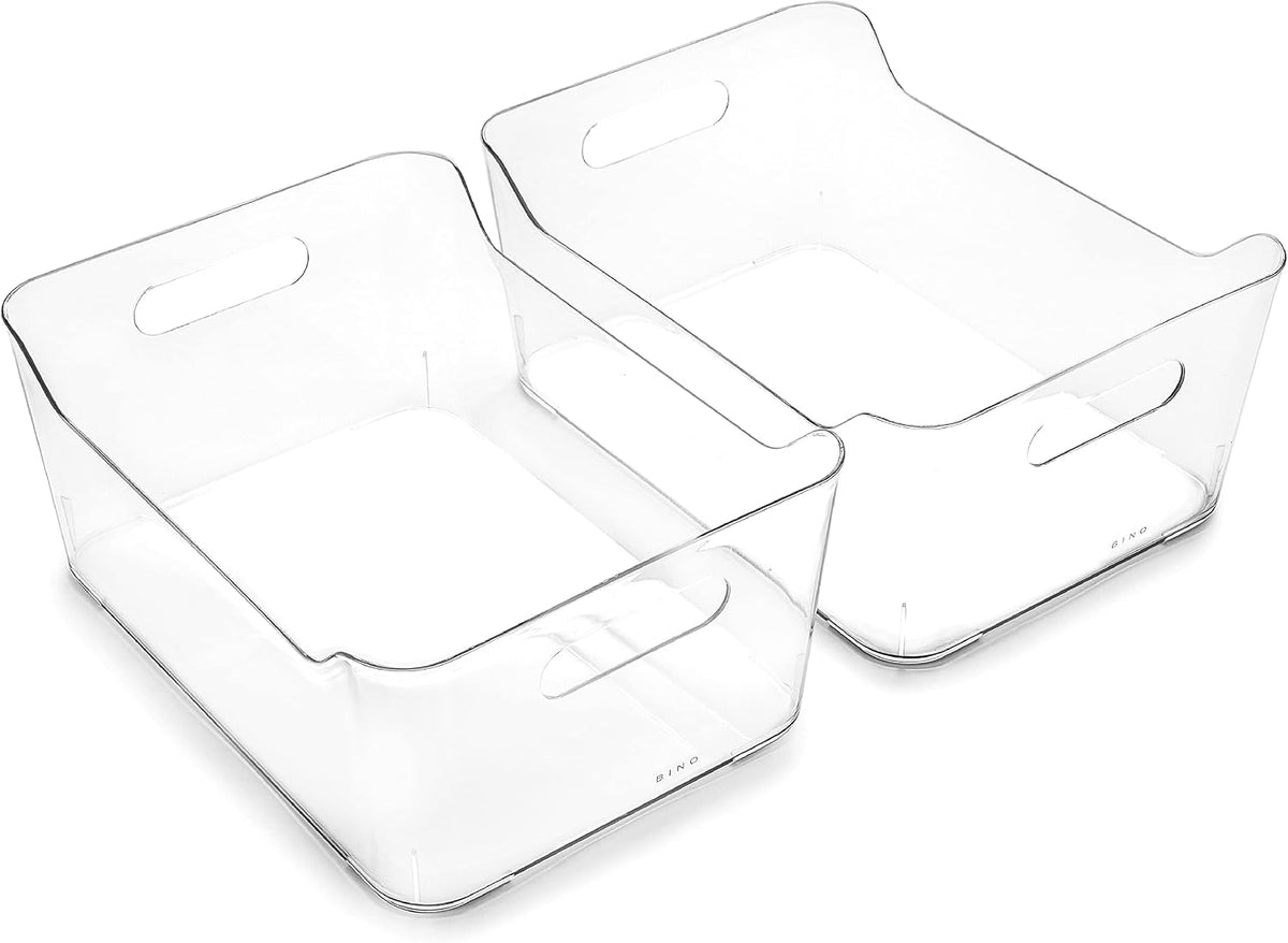 BINO | Plastic Storage Bins, Large - 2 Pack, Clear | the SOHO COLLECTION | Pantry Organizers and Storage Containers | Fridge Organizer Bins | Kitchen Cabinet Organizer | Medicine Cabinet Bin