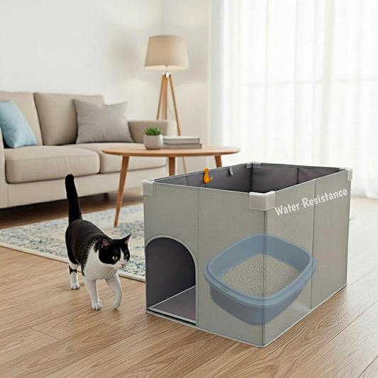 Dog Proof Cat Litter Box Enclosure, 26 X 17 Inches, Open Top High Side, Less-Mess Extra Large Water Resistance Splash Guard for Pet Litter Pan, Scratch Proof Cover for Cat Litter Boxes