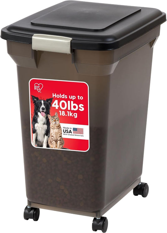 IRIS USA Dog Food Storage Container, up to 40 Lbs, Smoke, Made in USA