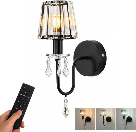 Rechargeable LED Wall Sconce, Modern Crystal Wall Light with Remote