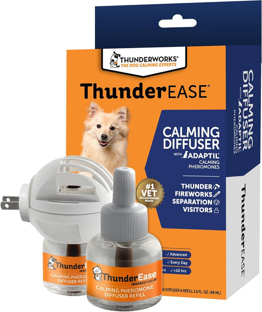 Thunderease Dog Calming Pheromone Diffuser Kit | Powered by ADAPTIL | Vet Recommended to Relieve Separation Anxiety, Stress Barking and Chewing, and the Fear of Fireworks and Thunderstorms (60 Day Sup
