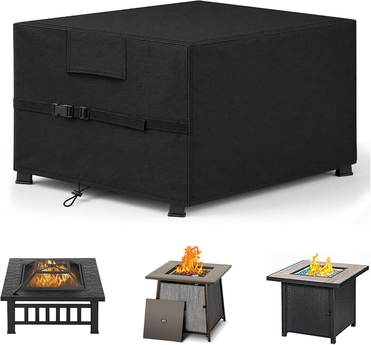 Fire Pit Cover Square 32", 600D Oxford, Waterproof, Black