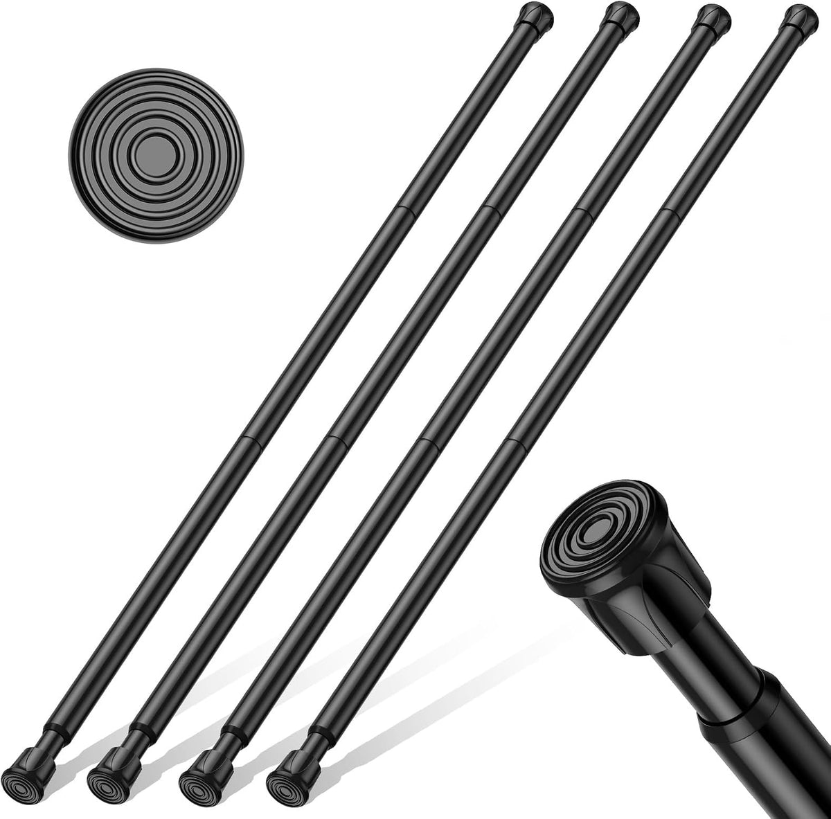 AIZESI 4Pack Spring Tension Curtain Rod 28-48" Black No Drill Rods