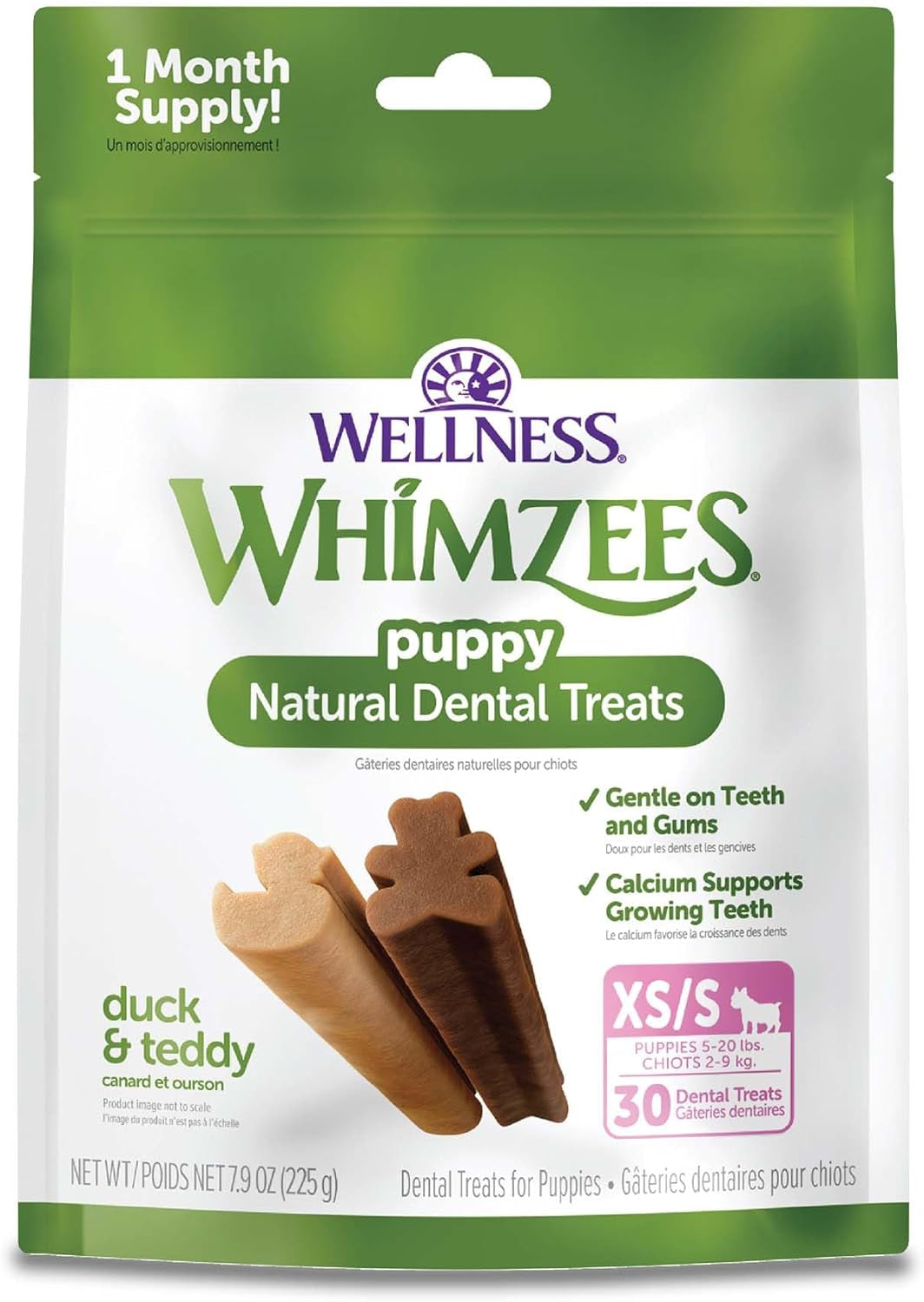 Wellness WHIMZEES Puppy Natural Dog Dental Treat, Chews, Freshens Breath, Extra-Small/Small Size, 7.9 Oz Bag, 30 Count