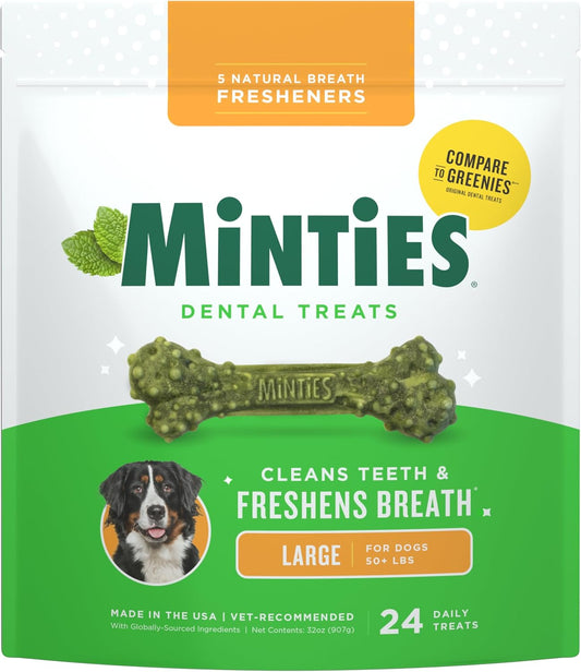 Minties Mint Dental Chews for Dogs, Large Breeds 50+ Lbs, 20 Count
