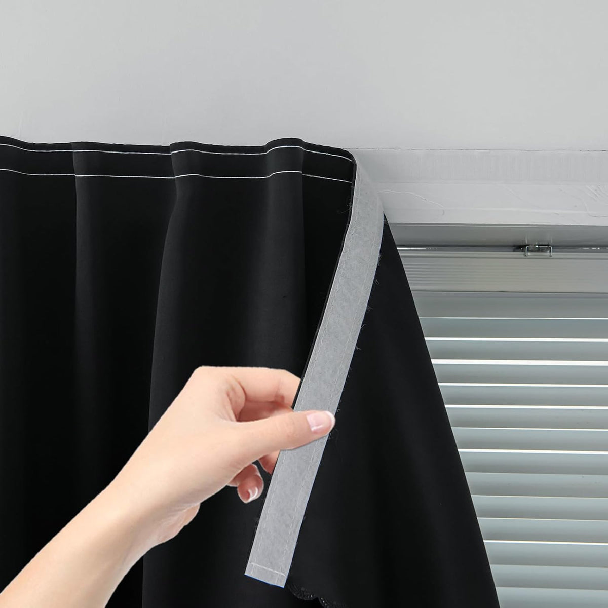 Instant Blackout Window Curtain with Reusable Adhesive, Thermal Insulated Fabric for RV Camper Small Windows, 71" W X 72" L, Black, 1 Panel