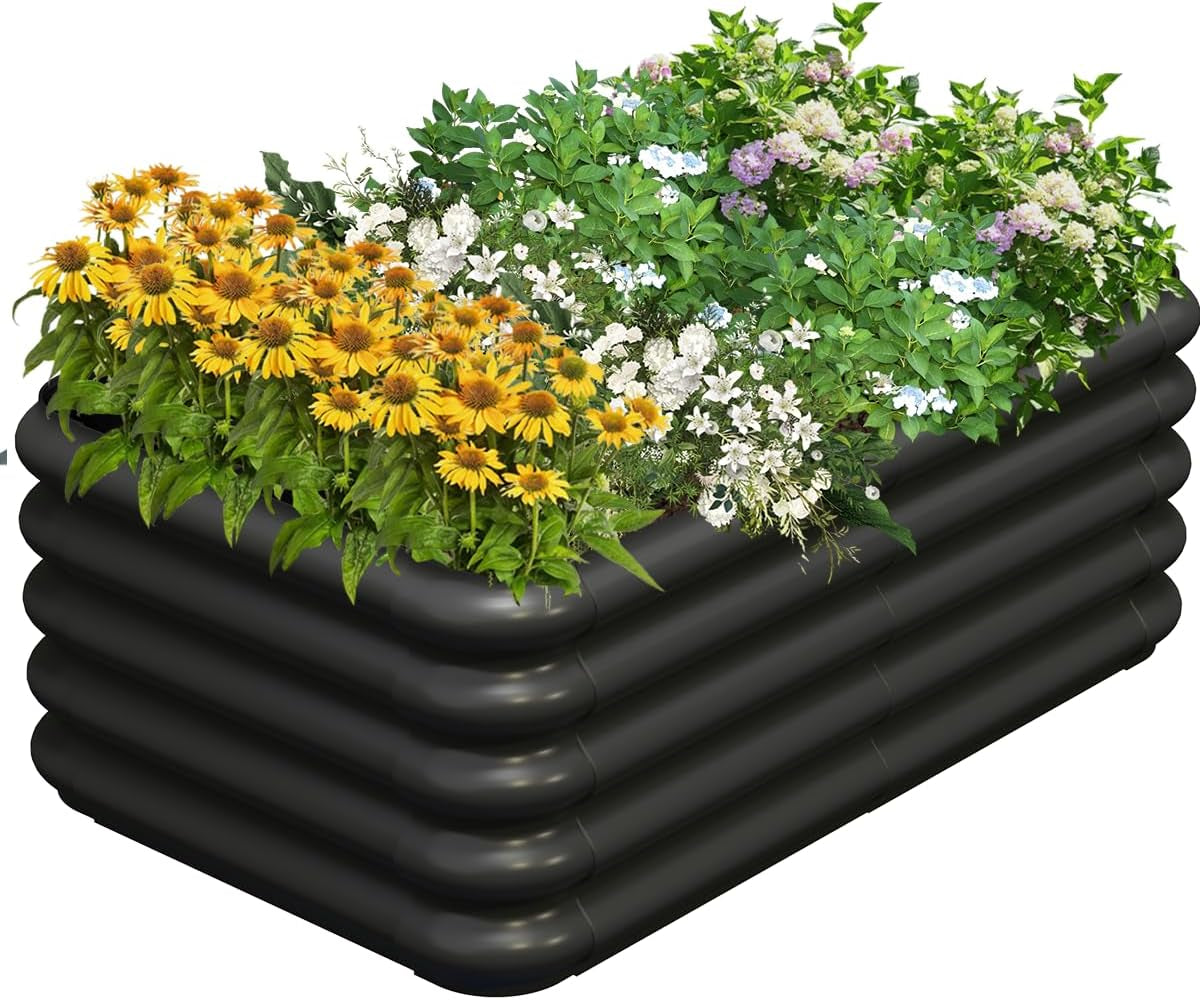 3X1.8X1Ft Raised Garden Bed Kit for Outdoors, Rustproof PP Raised Planter Box, Large Garden Box Flower Bed with Press-Fit Assembly, Gardening Containers for Vegetables Flowers Herbs, Balck