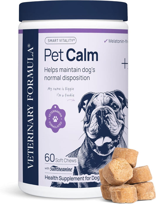 Veterinary Formula Pet Calm 60Ct – Vet-Formulated Calming Chews for Dogs with L-Theanine, L-Tryptophan for Behavior Support, Relaxation Treats, Puppy Chews for Stressful Situations, Dog Calming Aid