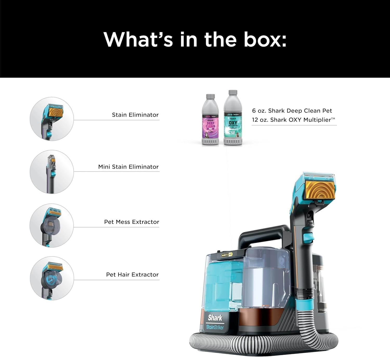 Shark Stainstriker Hairpro Portable Carpet, Upholstery & Area Rug Cleaner with Pet Mess & Hair Tools, Self-Cleaning, Perfect for Pets & Car Interiors, 4 Cleaning Tools & Pet Solution, Copper, PX251