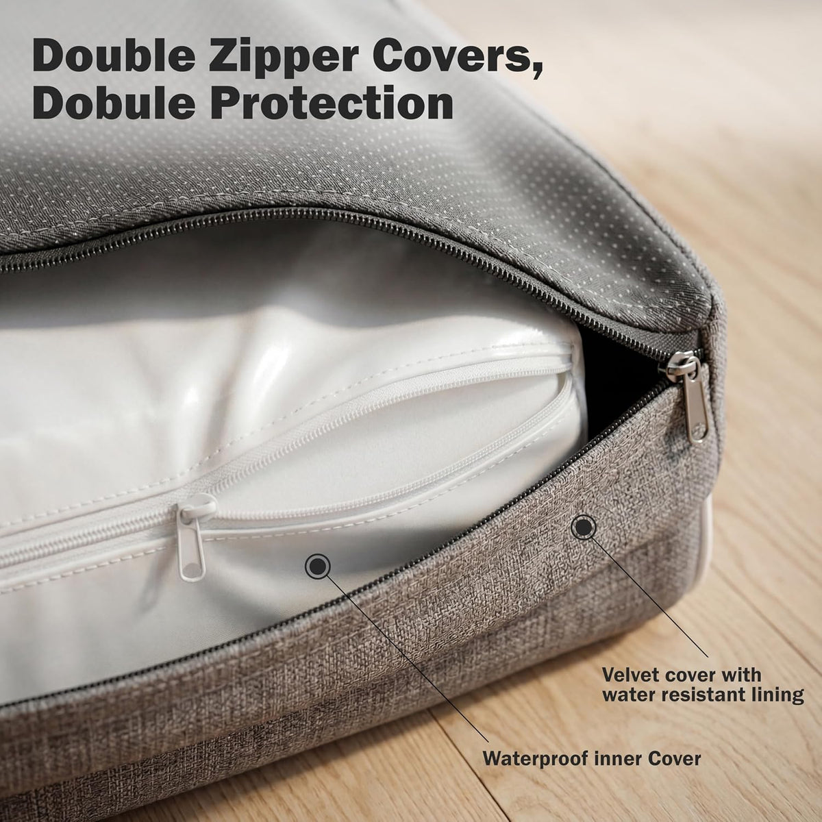 Pawfect Orthopedic Dog Bed for Small, Medium & Large Dogs, Memory Foam Pet Bed with 3 Waterproof Covers, Washable Removable Velvet Cover, Supportive Bolsters, Non-Slip Base (Large: 40"X30.5"X7.5")