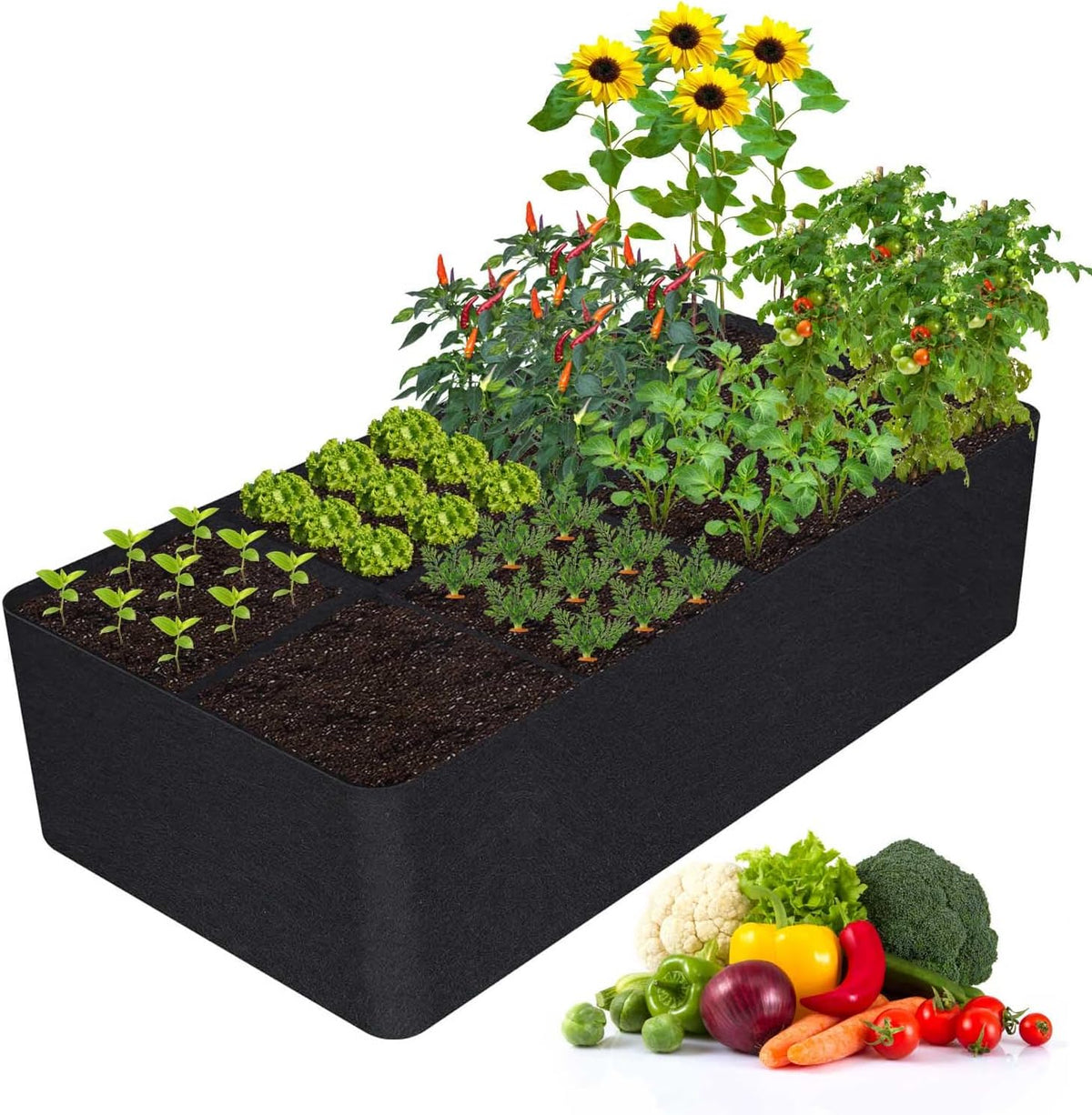 KLEWEE Fabric Raised Garden Bed, 6 X 3FT 8 Grids Plant Grow Bags