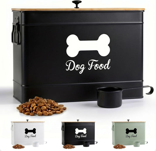 Metal Dog Food Container 15-20 Lbs W/ Airtight Bamboo Lid, 70 Cup Capacity
