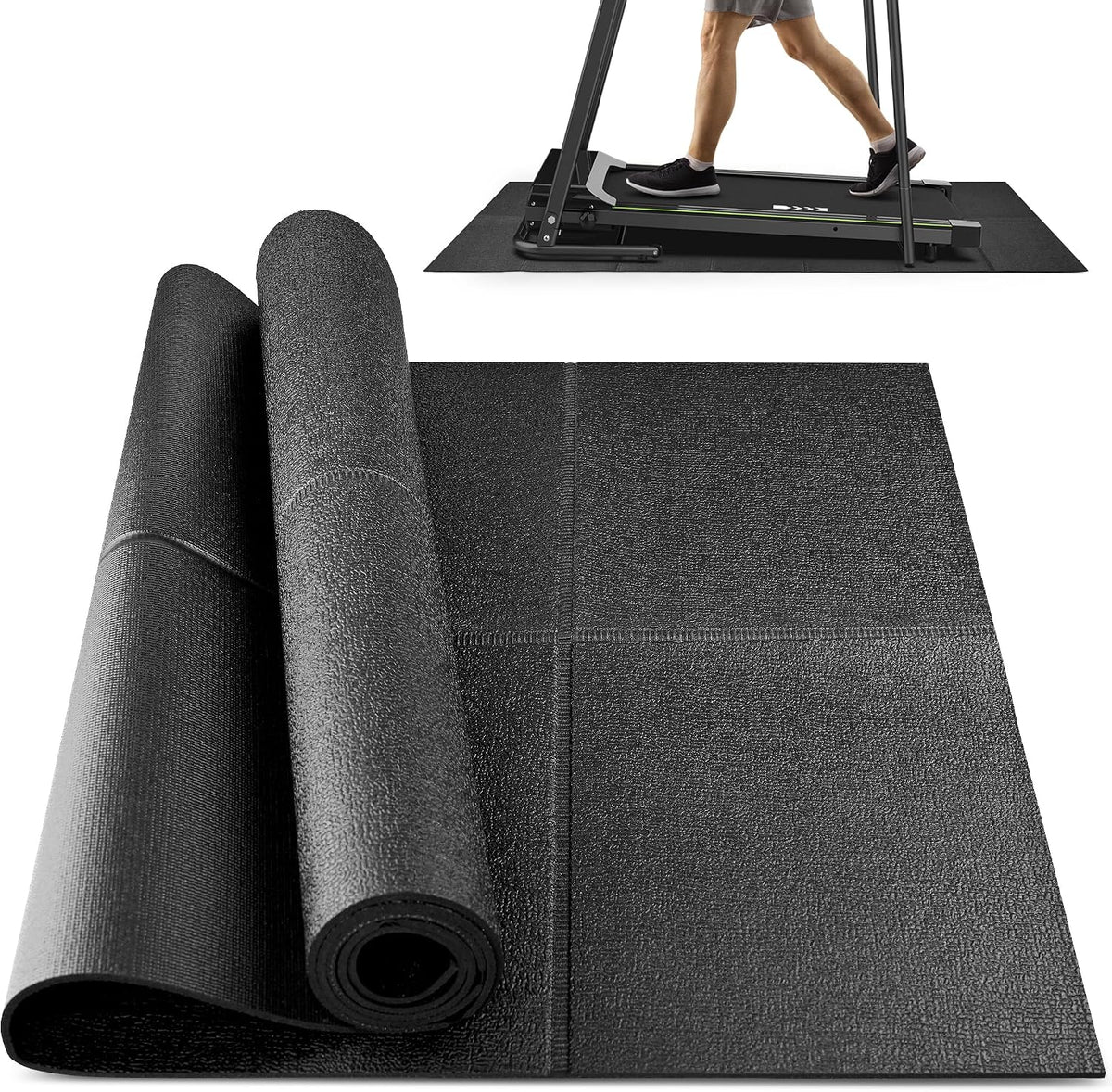 Foldable Rubber Treadmill Mat - Exercise Bike Mat with Waterproof