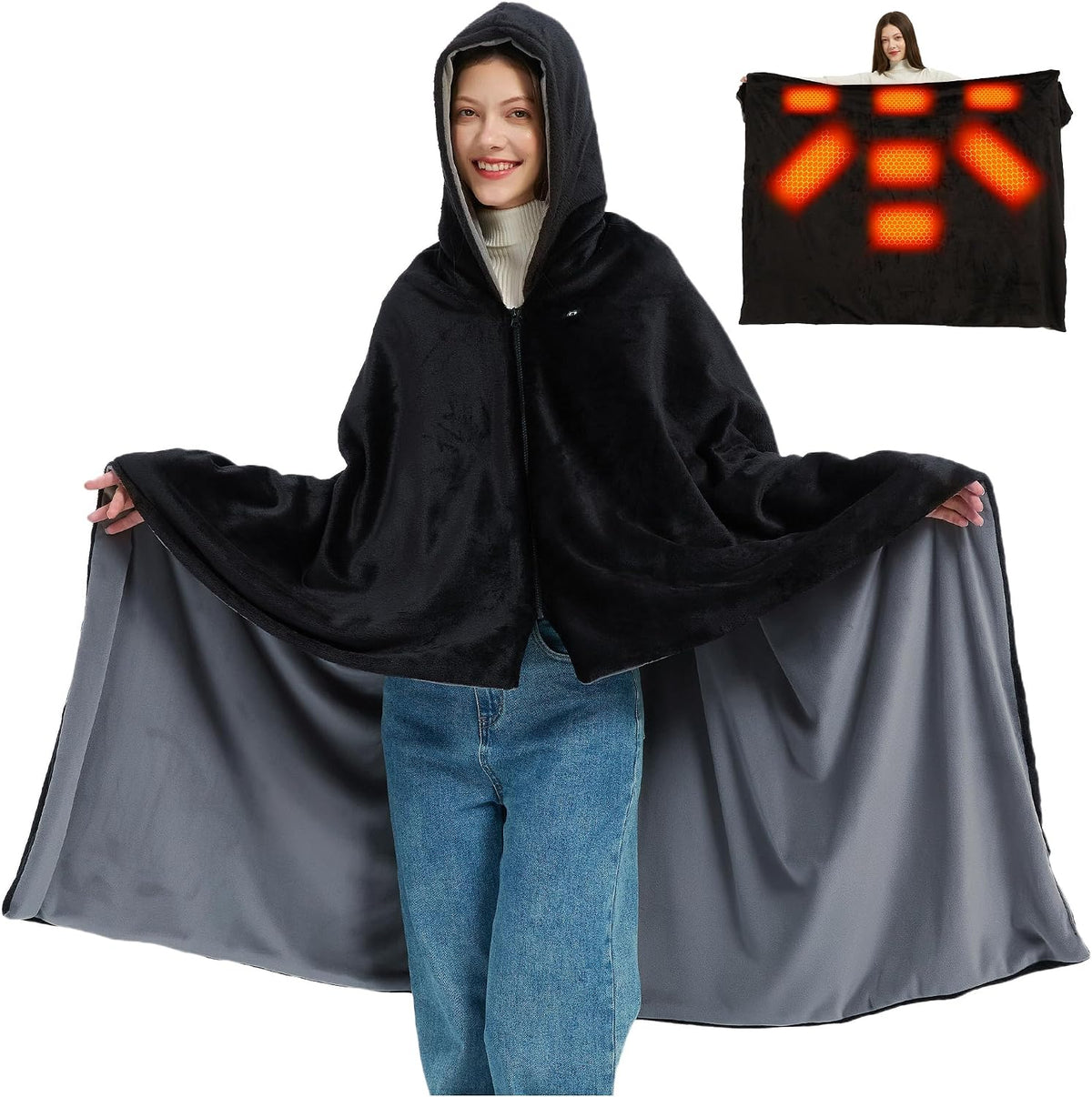 Large Heated Blanket Poncho Shawl Battery Powered, 63X47In Cordless Blanket
