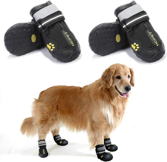 Teamoo Dog Snow Boots for Winter: Durable Waterproof Anti-Slip Dog Booties for Medium Large Size Dogs with Adjustable Reflective Straps - Black Size 6