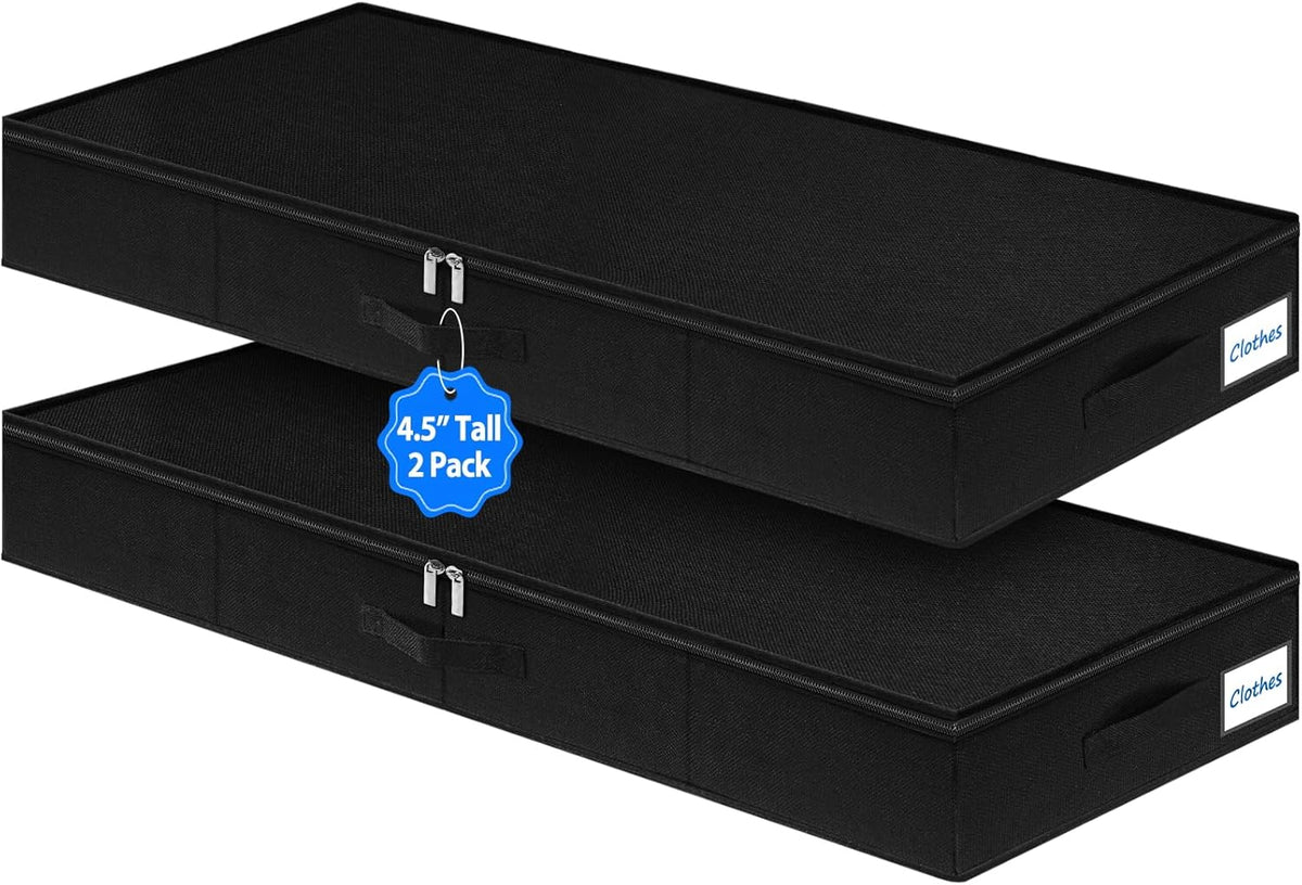 4.5-In Low Profile under Bed Storage, Rigid Support, 2 Pack, Black