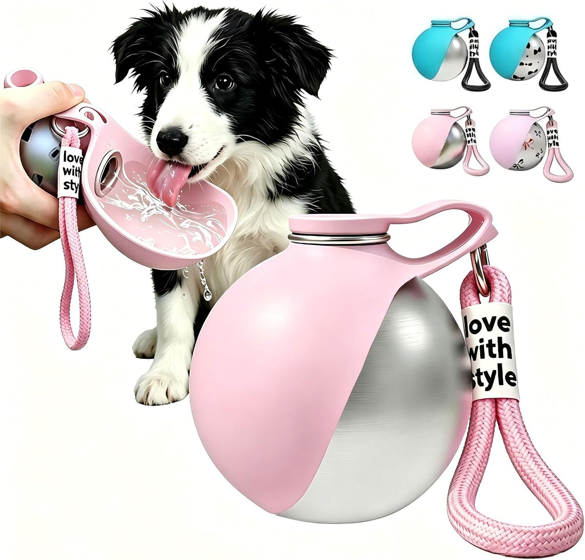 Portable Dog Water Bottle, 285 Ml Foldable Water Bowl for Dog Hiking, 304 Stainless Steel Leak-Proof Pet Drinking Cup, Suitable for Small Dogs and Puppies for Outdoor Walks (Pink)