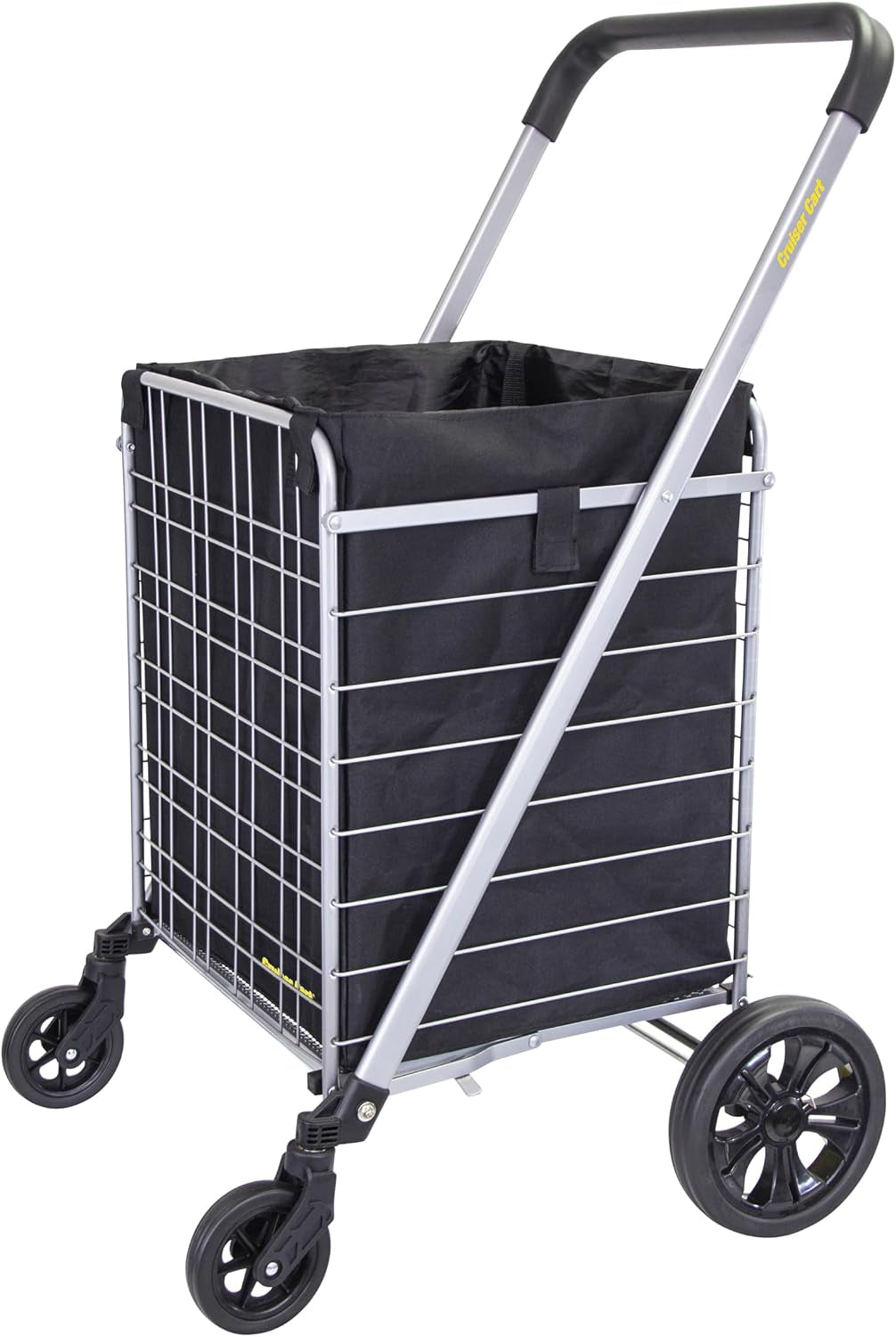 Dbest Products Cruiser Cart Deluxe 2 with Liner Bag Bundle Shopping Grocery Rolling Folding Laundry Basket on Wheels Foldable Utility Trolley Compact Lightweight Collapsible