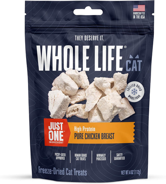 Whole Life Cat Just One Chicken Freeze Dried Cat Treats - Human Grade High Protein Food, Healthy Training Snacks, Freeze Dried Chicken Food Toppers, USA Made Natural Treats - 4 Oz (Pack of 1)
