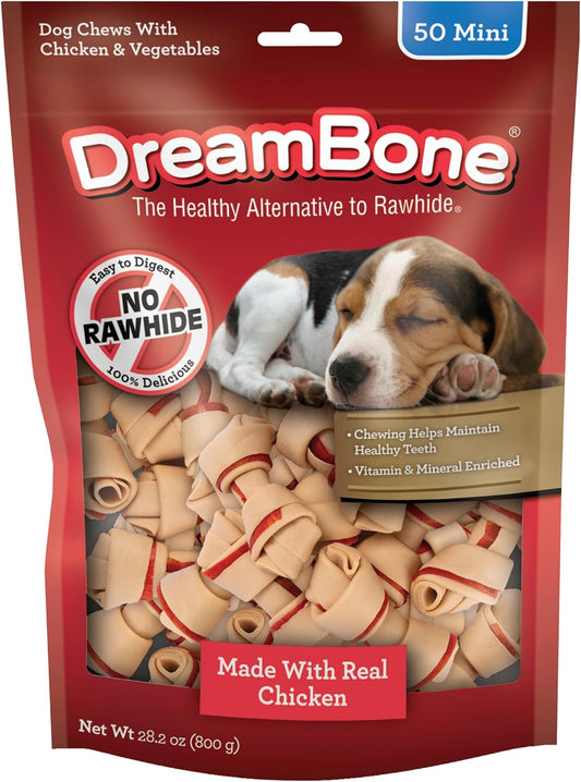 Dreambone Mini Bone Rawhide-Free Dog Treats with Real Protein, 50 Count