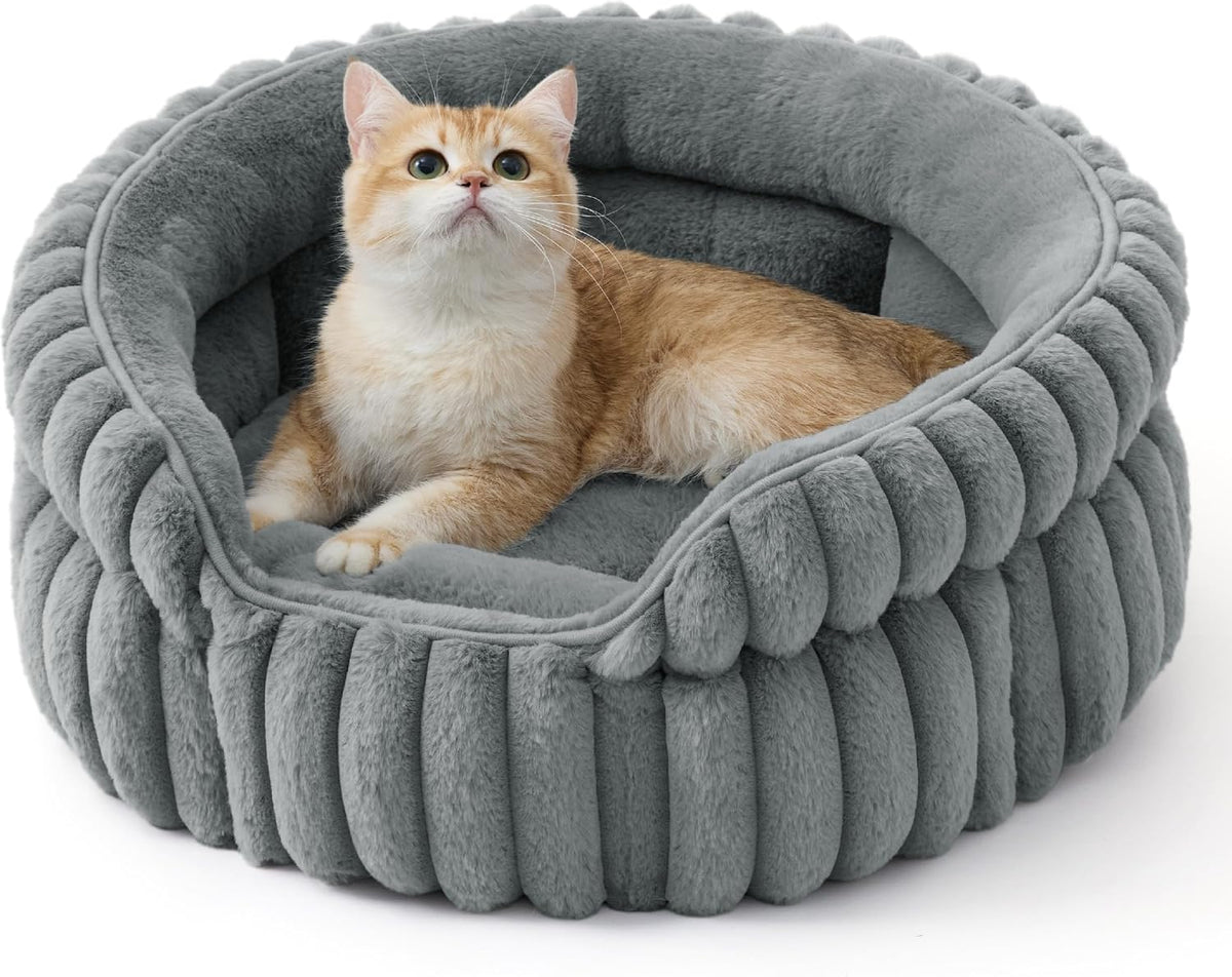 Bedsure Comfyfleece® Washable Cute Cat Bed,Soft round Kitten Bed,20In,Gray