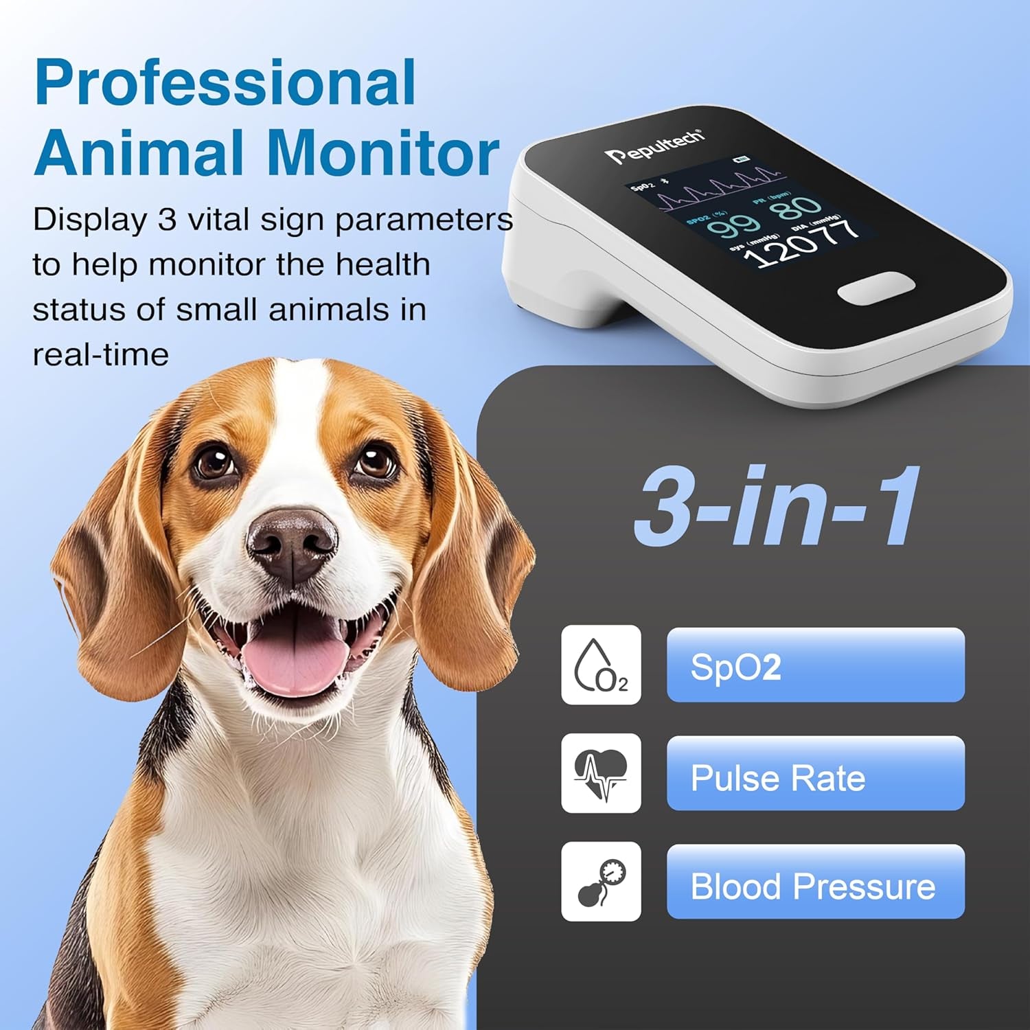 Bluetooth Veterinary Patient Monitor,Track Spo2 & Blood Pressure & Pulse Rate for Home Pet Care, 2.8Inch Display and Free App,Dog Pulse Oximeter for Famlily Clinic Use (AM6200A)