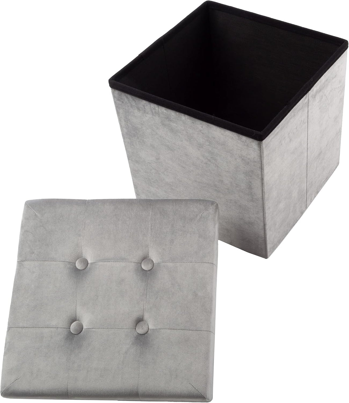 Storage Ottoman - Velvet Tufted Footrest, Linen Chest, or Storage Organizer with Removable Lid for Bedroom, Living Room, or Dorm by Lavish Home (Gray)