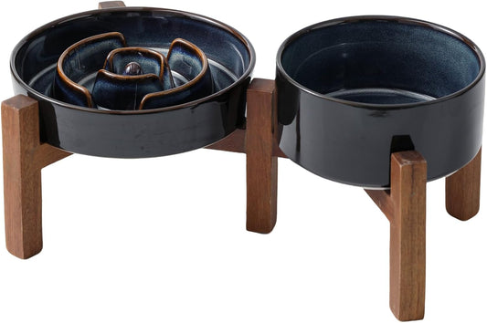 Havniva Raised Slow Feeder Dog Bowls, Elevated Dog Bowls Slow Feeder Set
