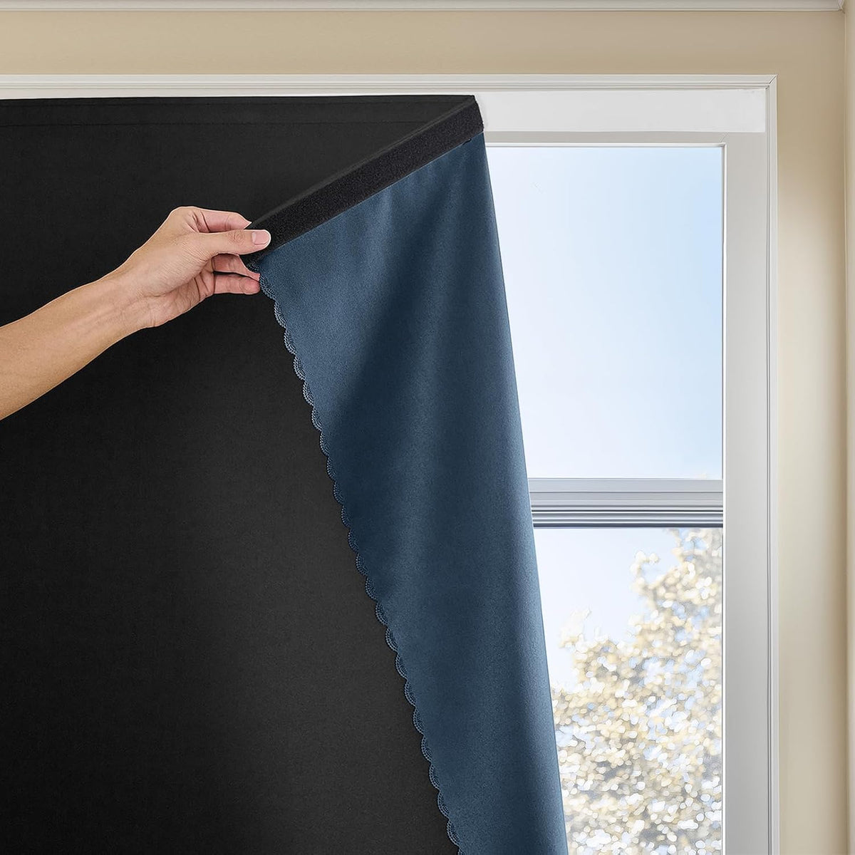 Autohesion Curtains for Windows,Bedroom Blackout Curtains for - Thermal Lnsulated No Drill Curtains Room Darkening Black Small Drapes, JILRON,(1 Panels,47Wx54L Inch-Black)