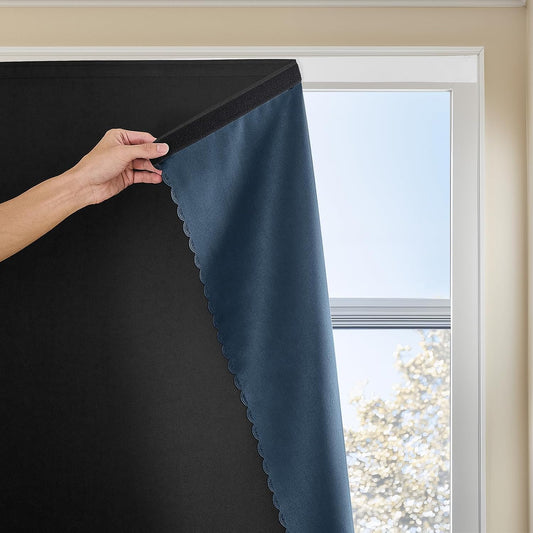 Autohesion Curtains for Windows,Bedroom Blackout Curtains for - Thermal Lnsulated No Drill Curtains Room Darkening Black Small Drapes, JILRON,(1 Panels,47Wx54L Inch-Black)