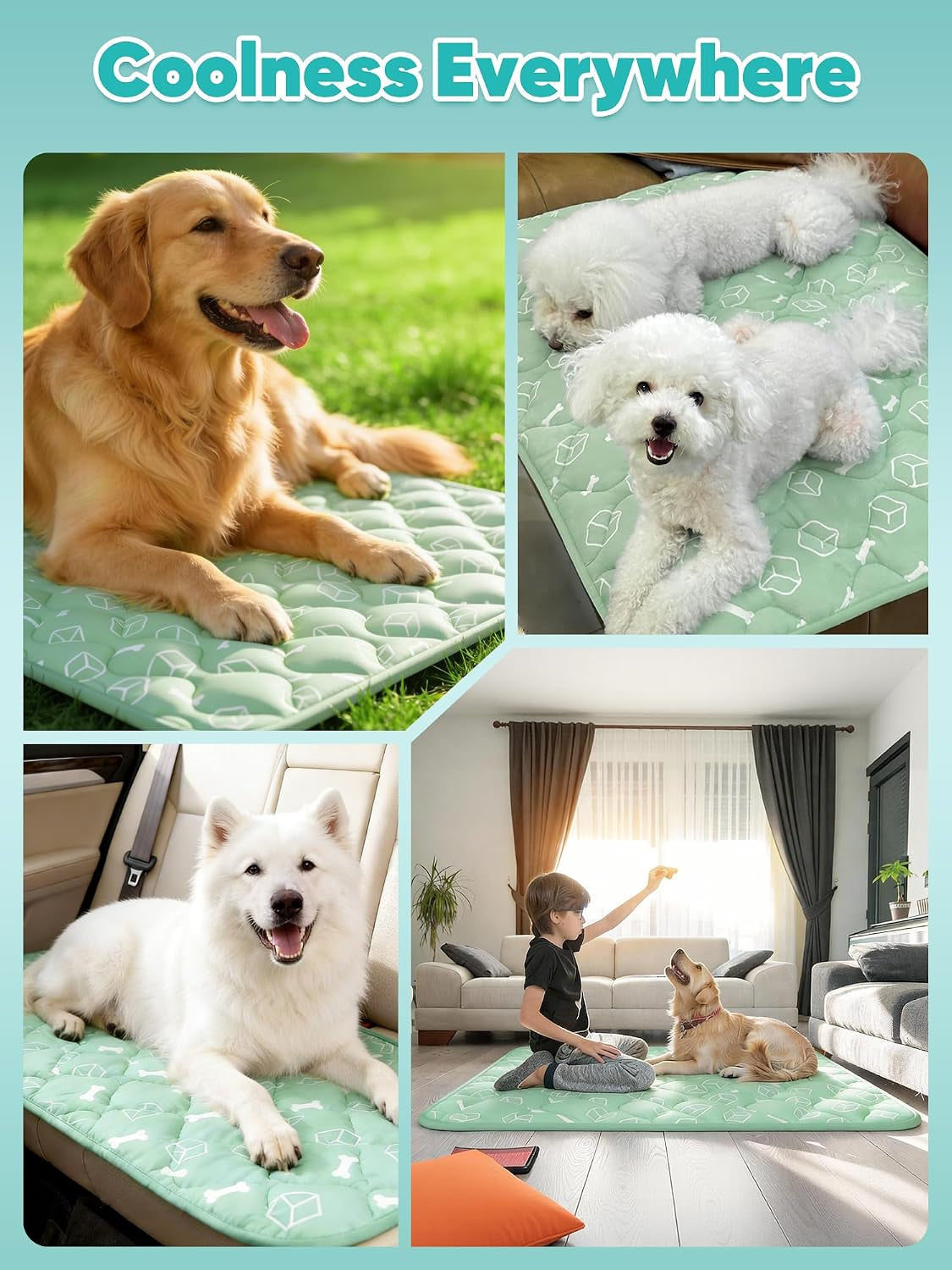 Rywell Dog Cooling Mat 2.0, Nature Green,44" X 32" Thick & Durable Cooling Mat for Extra Large Dogs, Long-Lasting Cool with Waterproof & Color-Changing Arc-Chill Tech (Q-Max>0.5) Washable& Non-Toxic