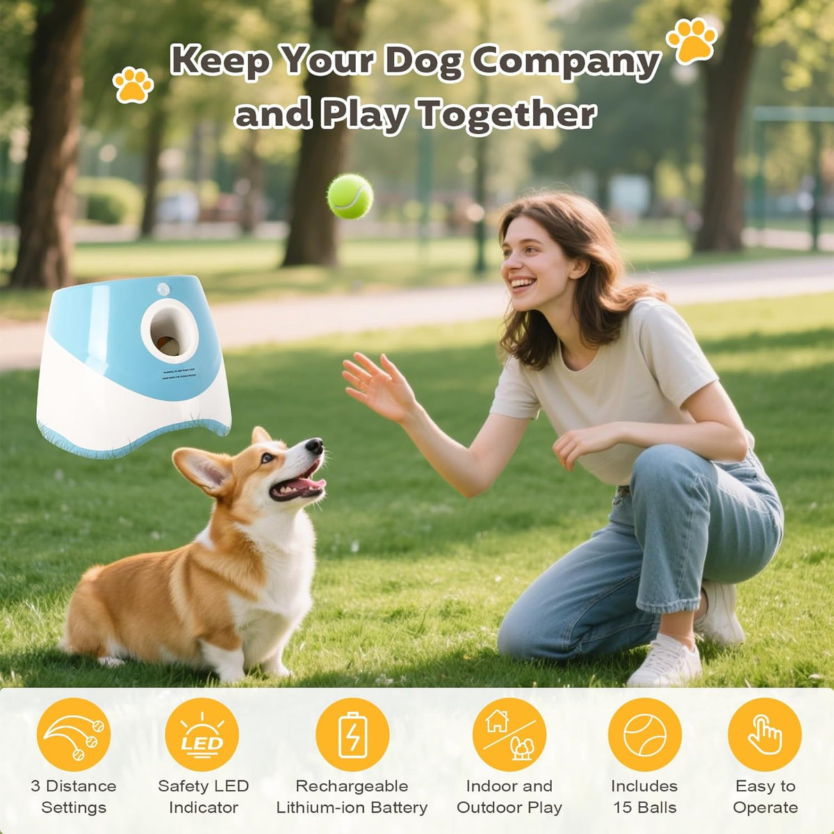 Automatic Ball Launcher for Dogs: Indoor Thrower Fetch Machine,Blue