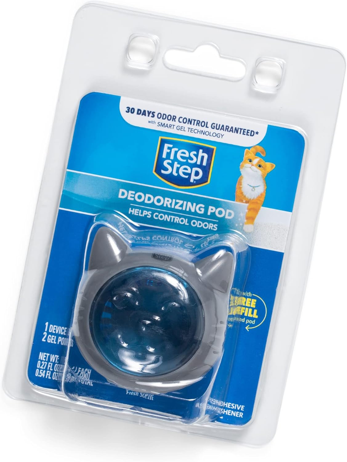 Fresh Step Cat Litter Box Deodorizing Gel Pod, Smart Gel Technology for 30-Day Odor Control, Adhesive Litter Box Deodorizer with Fresh Scent, 1 Device plus 2 Refills, 0.54 Fl Oz