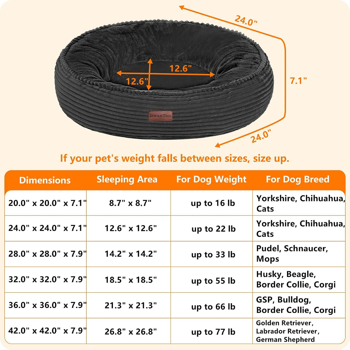 Dwanton Orthopedic Small Dount Dog Bed Cat Bed, Calming Egg-Crate Foam, 24"