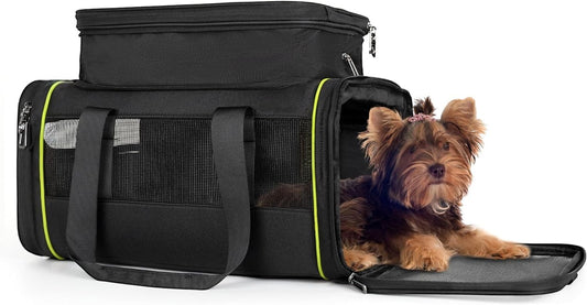 Black Expandable Pet Carrier for Cats/Dogs - Airline Approved, 2-Side & Height Extendable Design - Soft Sided Travel Bag(Black)