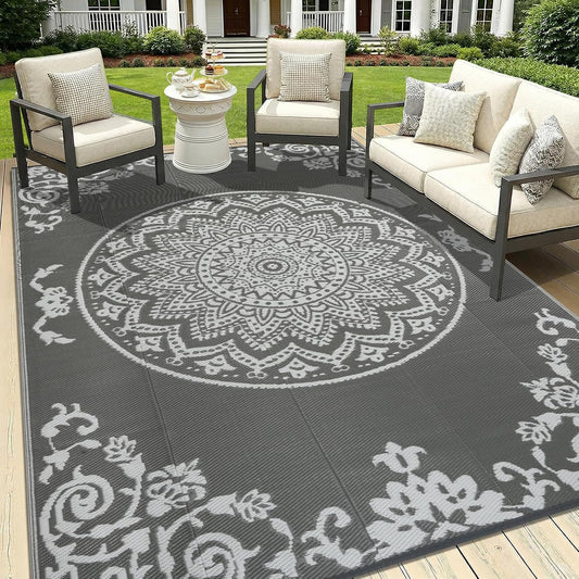 Famibay Outdoor Rug Waterproof 6X9 Ft, Reversible Outdoor Plastic Straw Rug, Uv-Resistant Patio Rug Lightweight Portable RV Mat Indoor Outdoor Carpet for Camping, Balcony, Deck, Backyard, Picnic