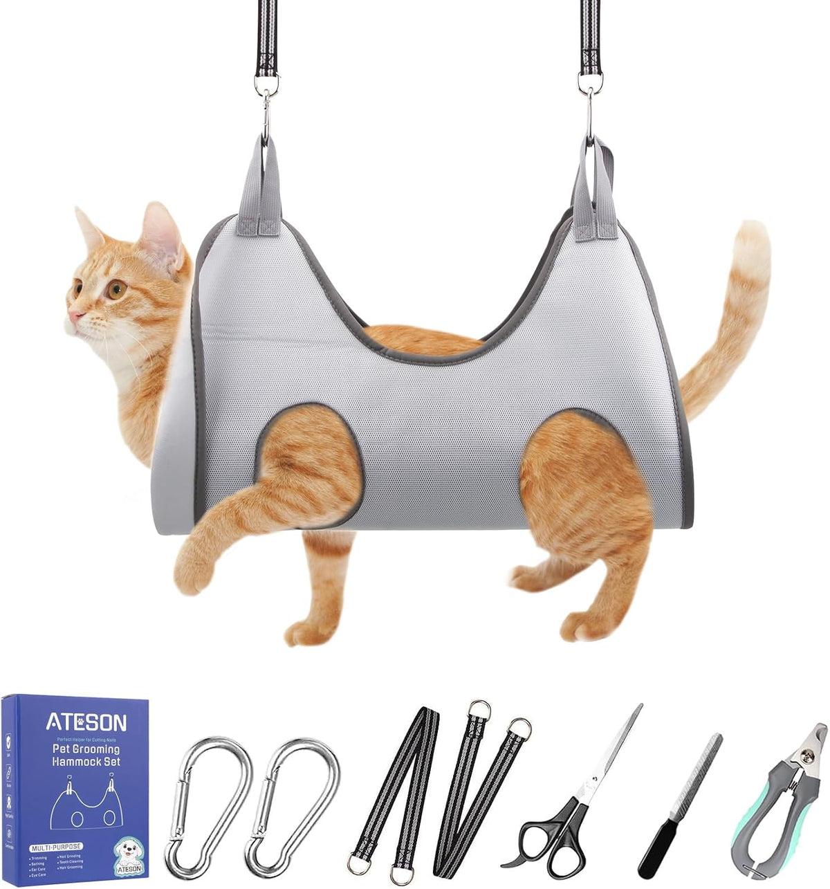 Pet Grooming Hammock Harness for Small Dogs & Cats Nail Trimming, Dog Sling for Cutting Nails, Dog Hanging Holder Hanger with Nail Clippers, Nail File, Scissors