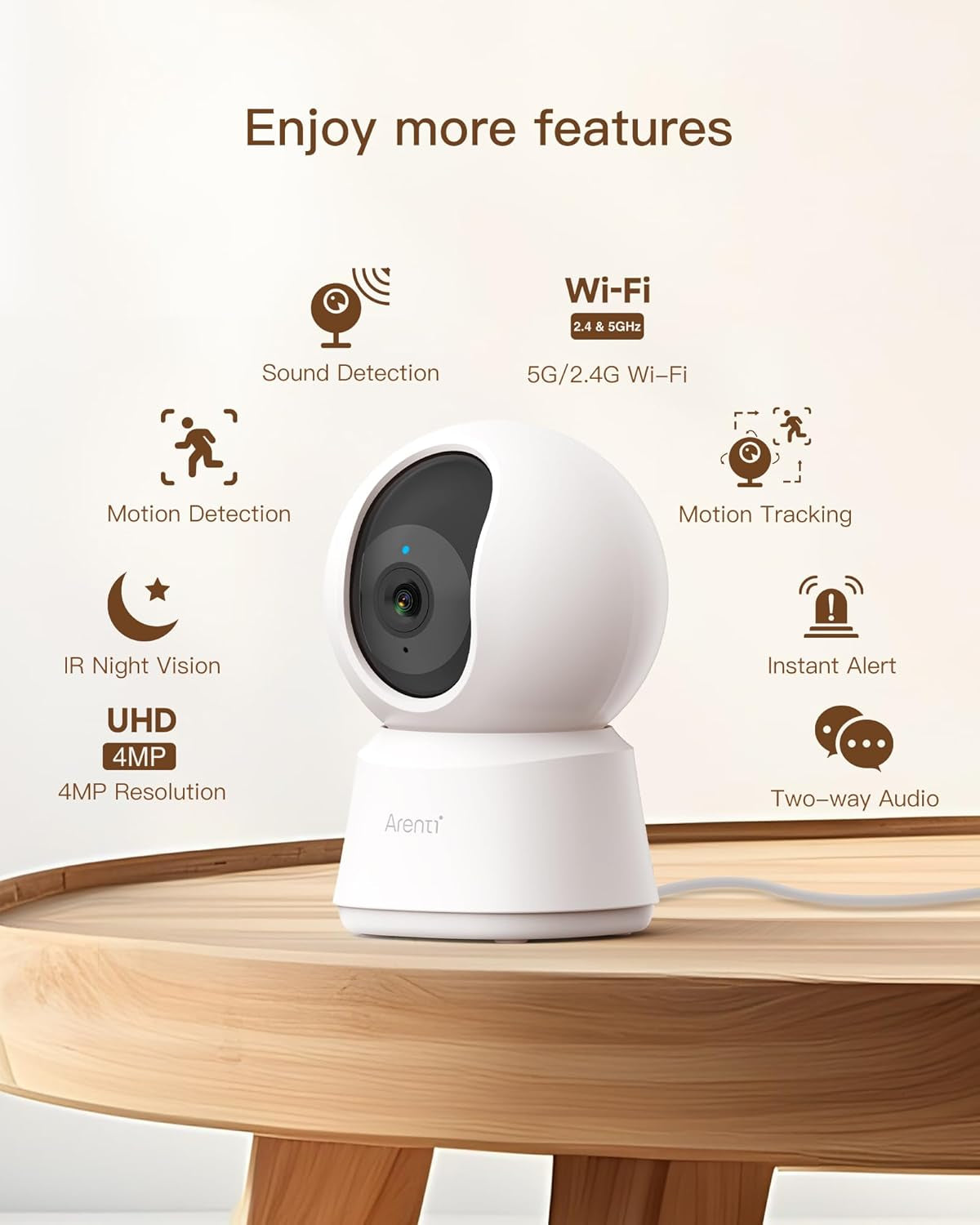 ARENTI 5G Indoor Security Camera, 4MP Pet Camera with Speaker for Dog/Cat, Baby Monitor with Phone App, Dual-Band Wifi, Auto Tracking, Super Night Vision, 2-Way Talk, Cloud & SD Card Storage(P2Q)