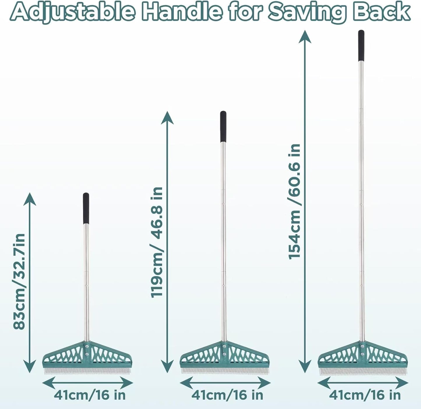 YEELOR Artificial Turf Rake with Adjustable Steel Handle from 32 to 61 Inch, Durable Artificial Grass Rake, Turf Brush for Cleaning Pet Hair, Large Fallen Leaves and Dead Grass from Artificial Turf