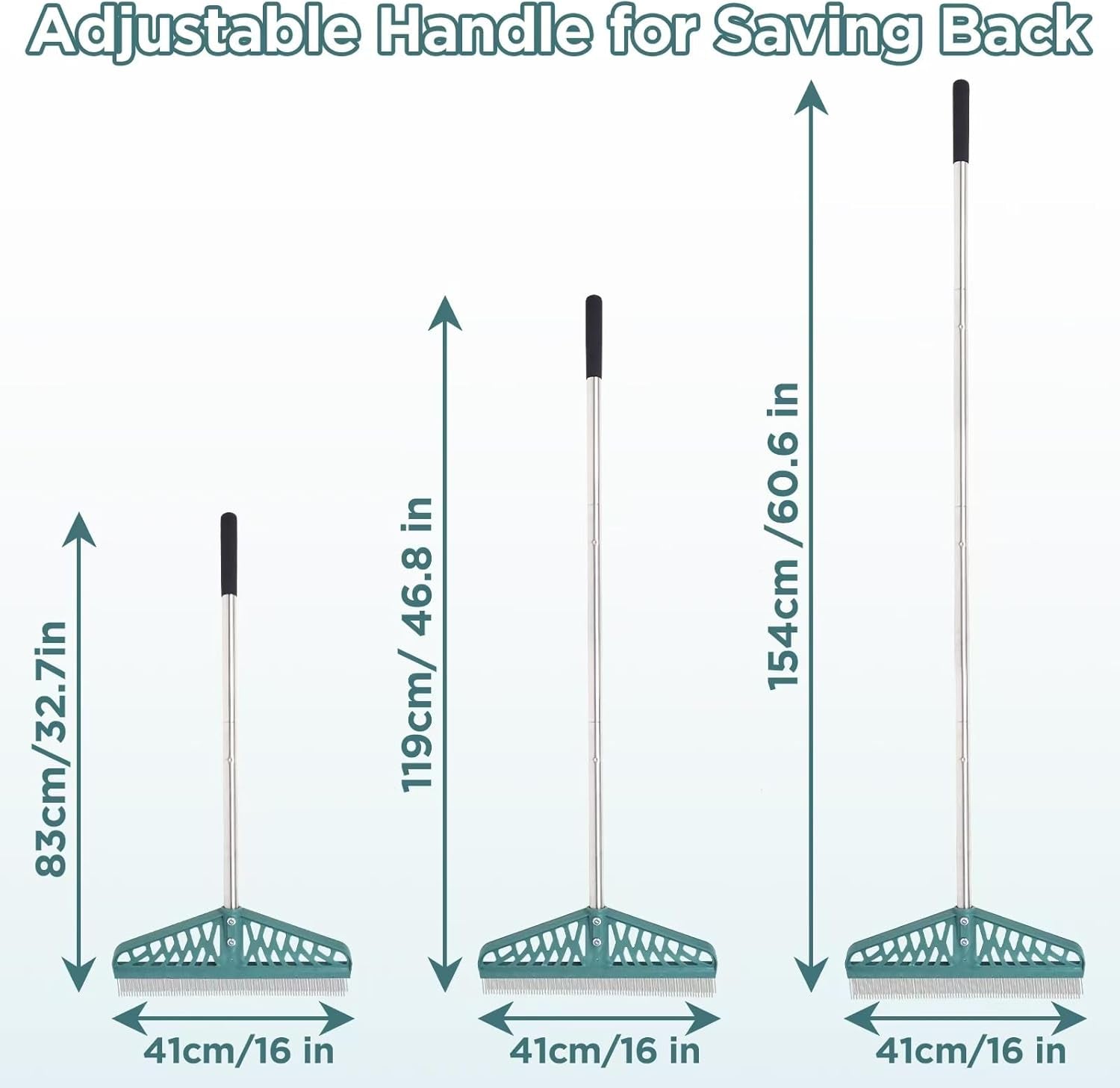 YEELOR Artificial Turf Rake with Adjustable Steel Handle from 32 to 61 Inch, Durable Artificial Grass Rake, Turf Brush for Cleaning Pet Hair, Large Fallen Leaves and Dead Grass from Artificial Turf