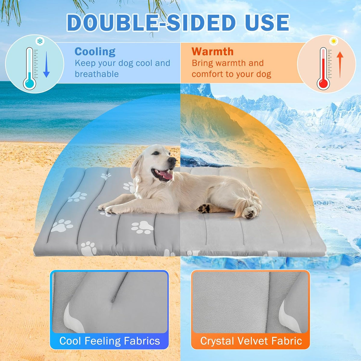 SCENEREAL Dog Cooling Mat for Crate, Thicken Self-Cooling Dog Pad Reversible (Cool & Warm), 59"X40" Pet Cool Bed for M Large XL Dogs,Kennel Sofa Mats Machine Washable, Durable Non-Toxic Gel, Outdoor