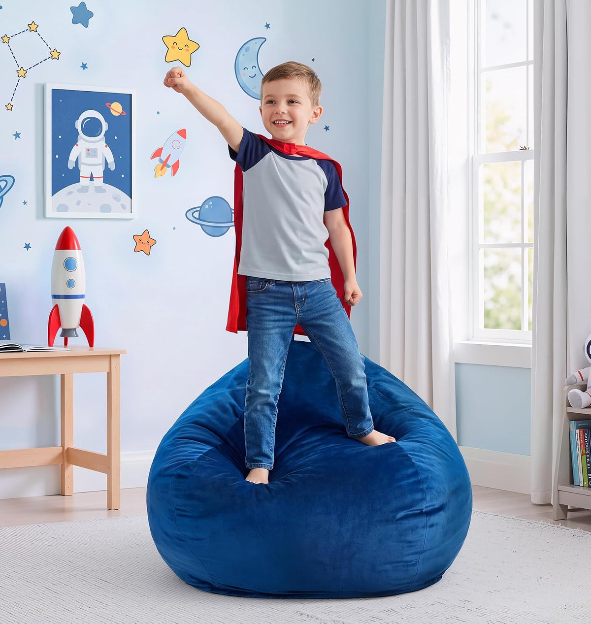 Hobestluk Bean Bag Chair 2Ft Beanbag Velvet Fabric Small Blue