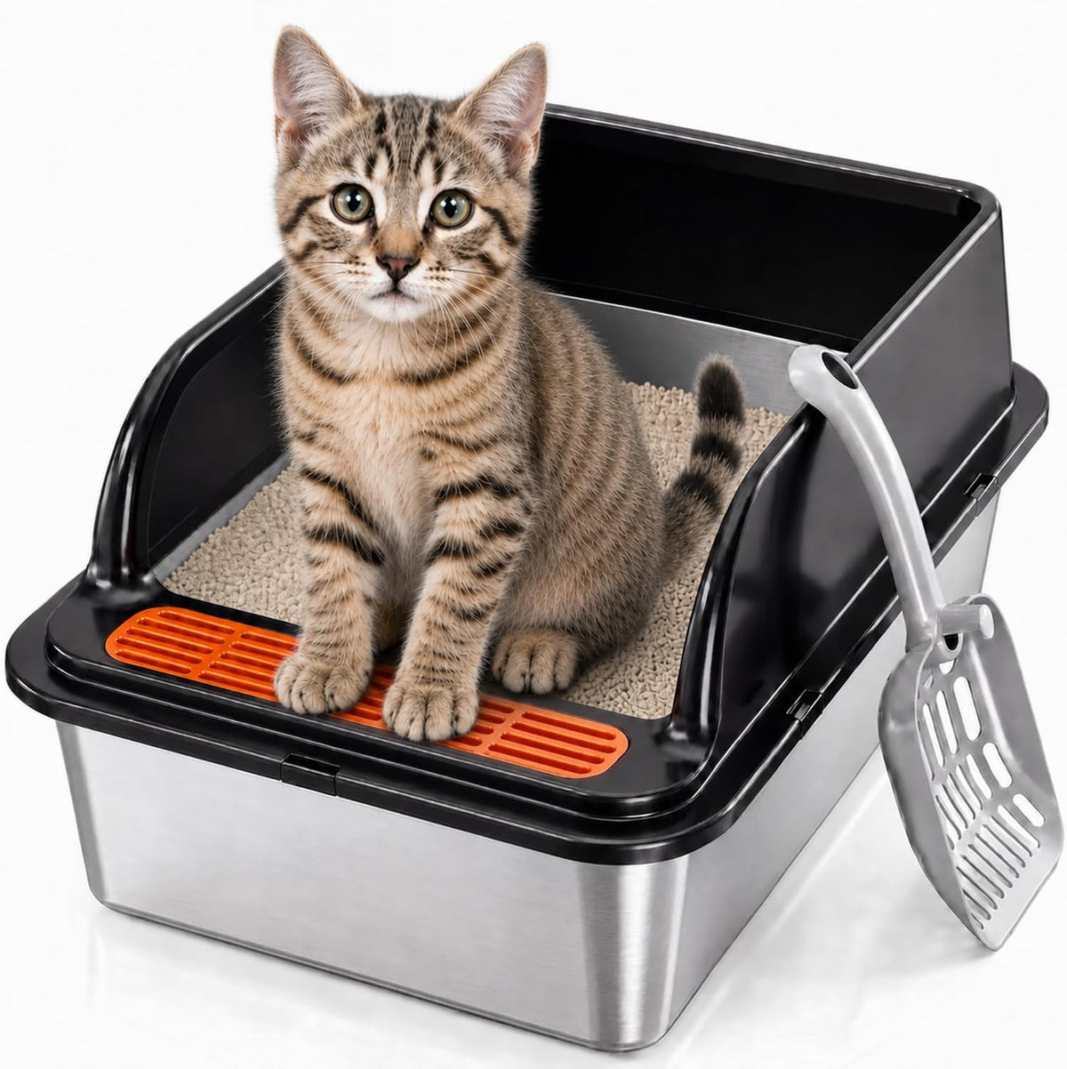 Jotesnew Small Stainless Steel Cat Litter Box with Scoop