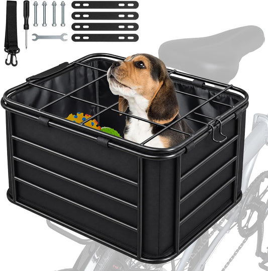 Dog Bike Basket for Rear Rack, 2-In-1 Pet Carrier & Cargo Basket Fits Small Medium Dogs Cats