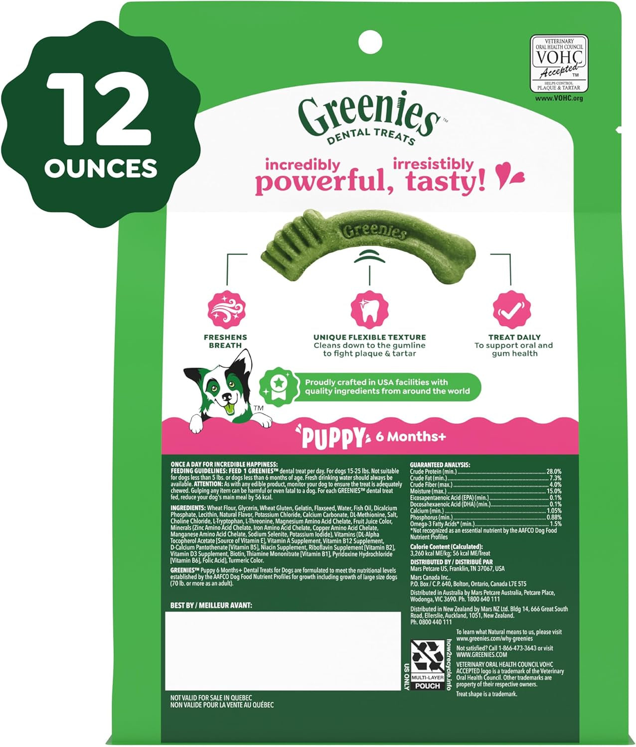 Greenies Veterinarian-Recommended Natural Dental Puppy Treats Petite Size, Dental Treats for Dogs, 12 Oz. Pack, 20 Count