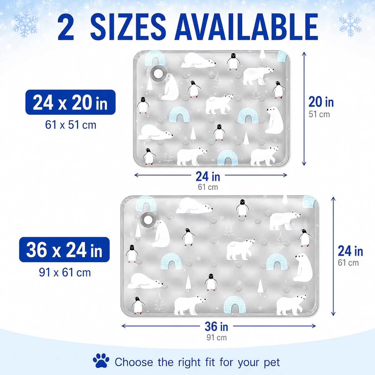 Pet Cooling Mat for Dogs & Cats (24"X20"), Non-Toxic Water-Activated Gel Ice Pad, Scratch Resistant & Leakproof Summer Dog Bed, Washable Seat Cushion for Pet, Sofa, Car (Polar Bear Patterns)