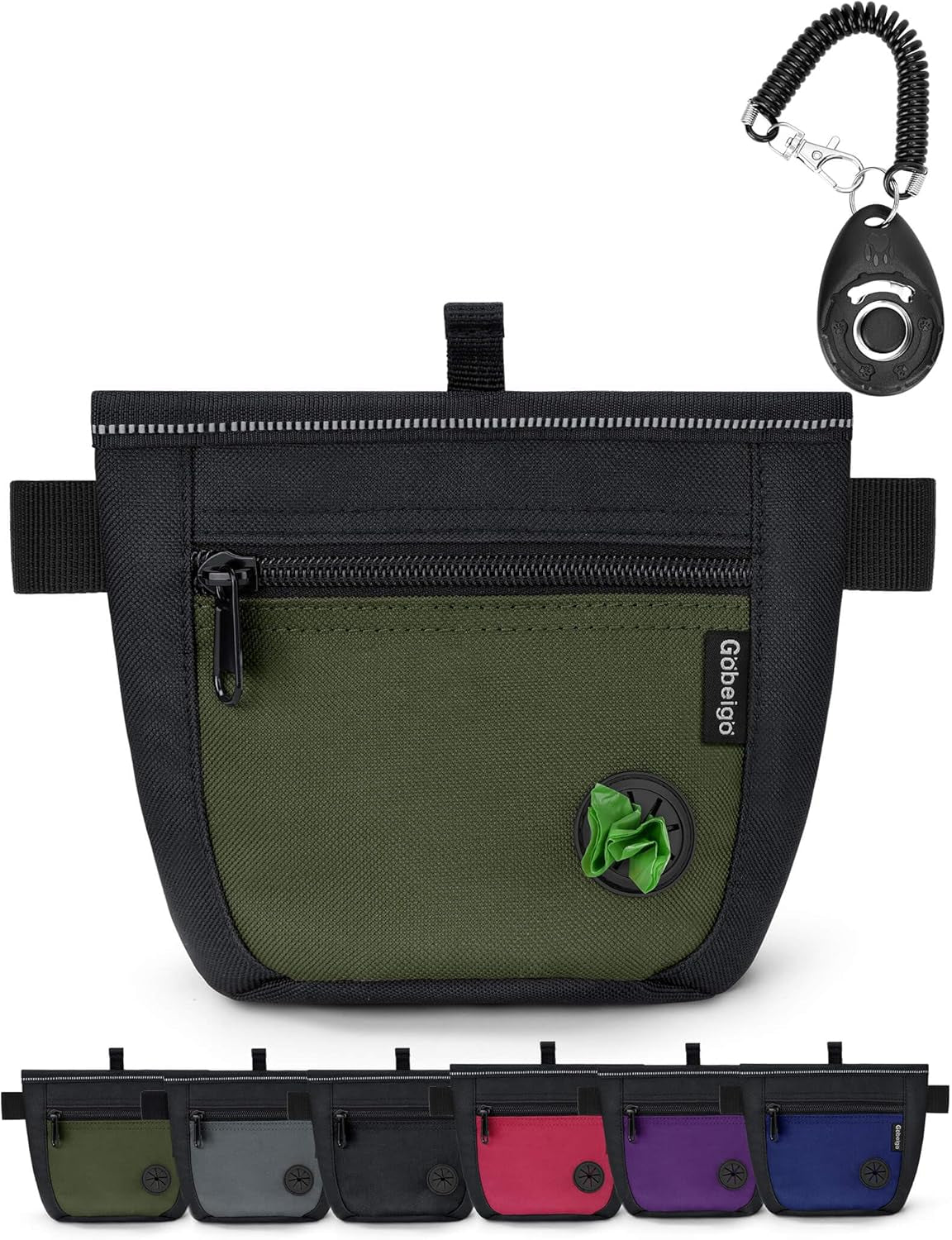 Gobeigo 2 Cup Dog Treat Pouch with Training Clicker(Black/Army Green)