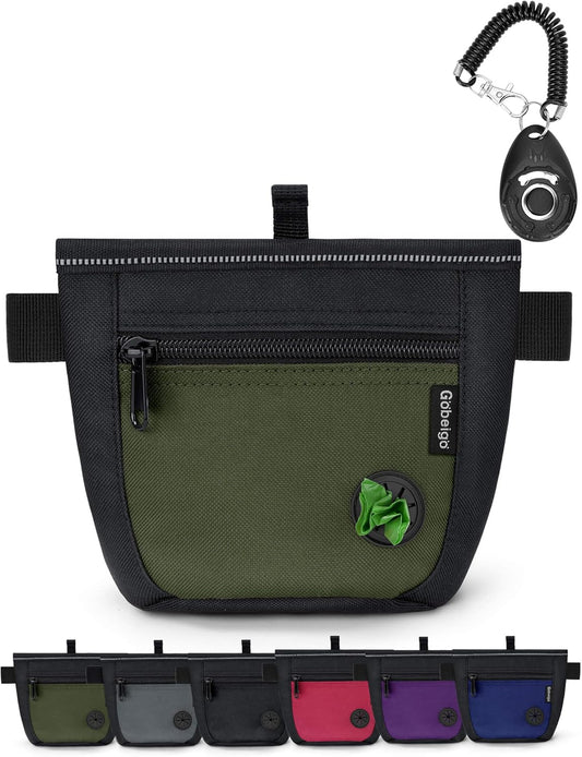 Gobeigo 2 Cup Dog Treat Pouch with Training Clicker(Black/Army Green)
